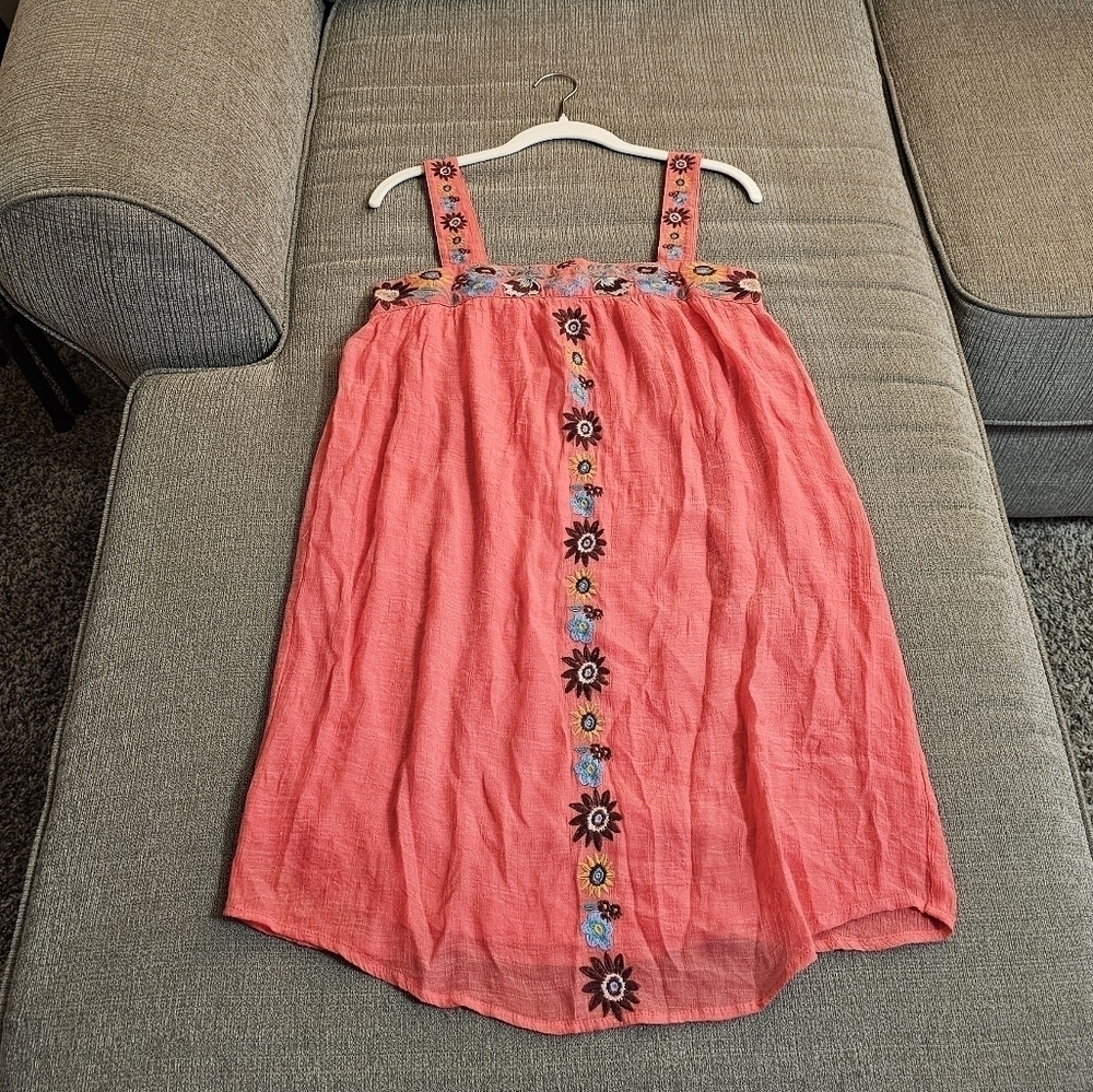 THML Coral Melon Pink Floral Boho Lined Casual Mini Dress Size Small